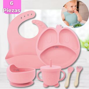Set De Alimentaci&oacute;n Beb&eacute; Silicona De Formas 6 Piezas Libre Bpa Rosa Claro