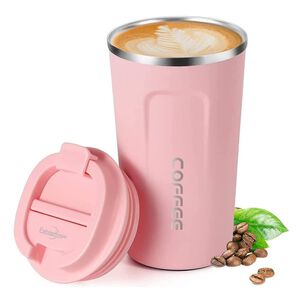 Termo Mug Café 380ml Acero Inoxidable Portátil Rosa