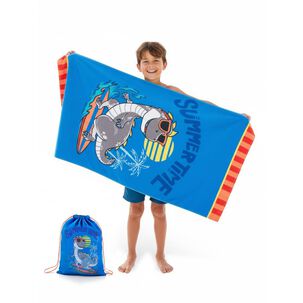 Toalla De Playa Con Bolso Casaideal Kids Dino / 70 X 140 Cm