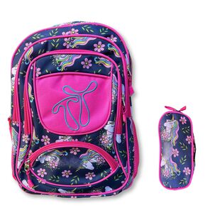 Mochila Escolar Con Estuche 43cm Diseño Estampado Surtido Pink Black