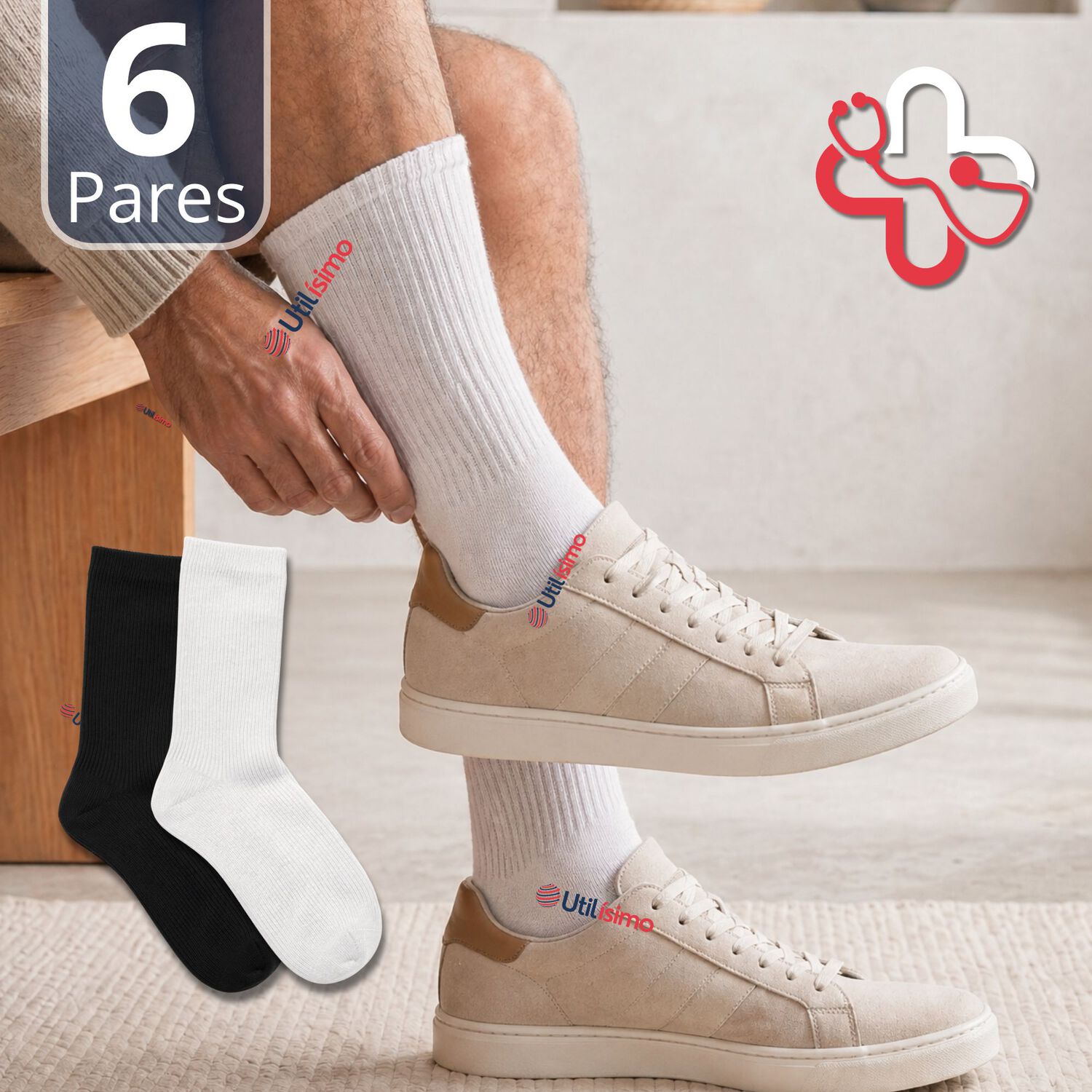Pack 6 Pares Calcetines Diab&eacute;ticos Hombre Algod&oacute;n Suave Colores Surtidos Protecci&oacute;n image number 0.0