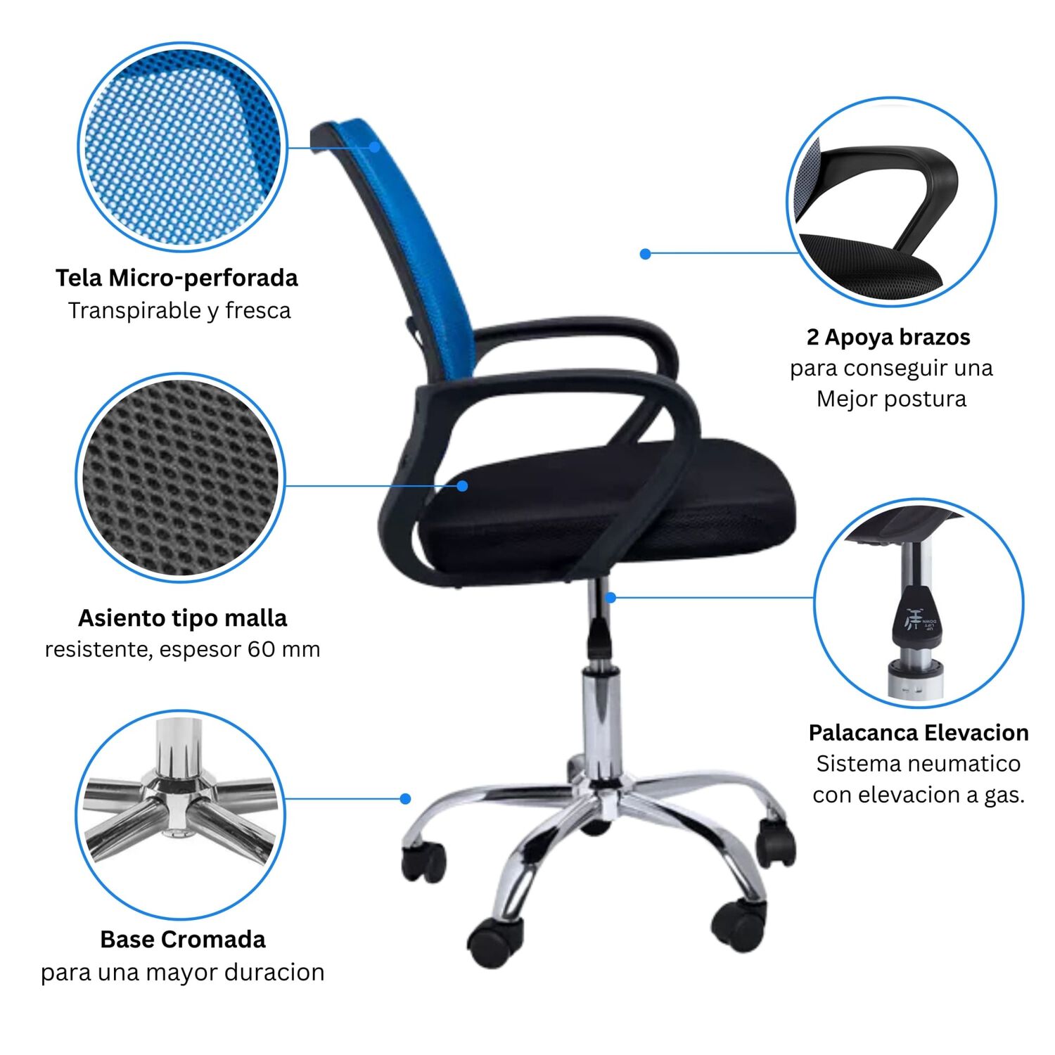 Combo Oficina New York 1 Escritorio Blanco + Silla Color Ergon&oacute;mica Con Altura Ajustable image number 3.0