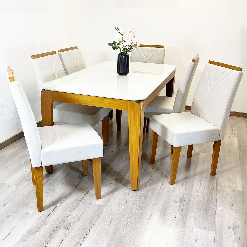 Juego De Comedor Roma 160x90 Cm Vidrio 6 Sillas Beige image number 4.0
