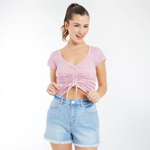 Polera Crop Frunce Manga Corta Cuello Redondo Mujer Freedom
