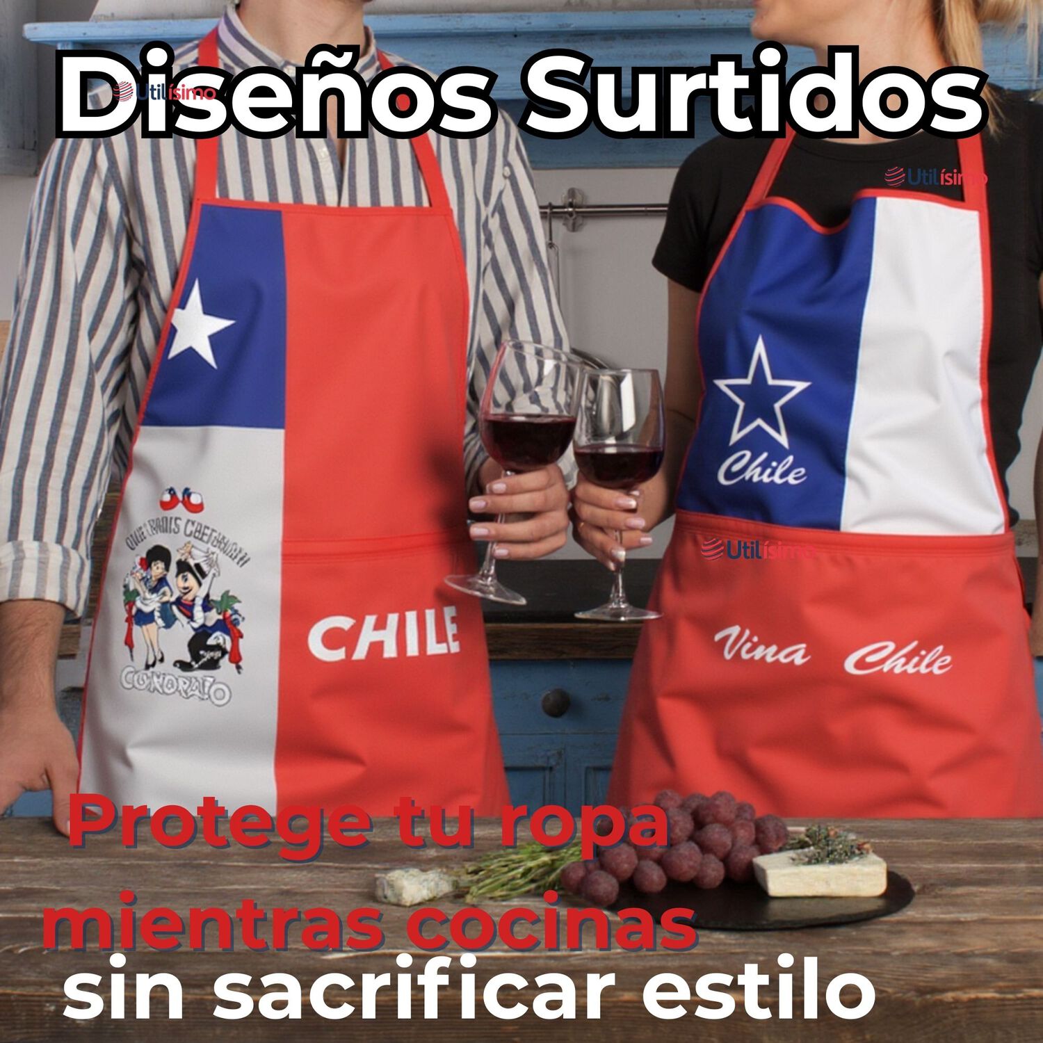 Pack 3 Delantal Cocina Fiestas Patrias Bandera Chilena 60x90 Surtidos image number 1.0