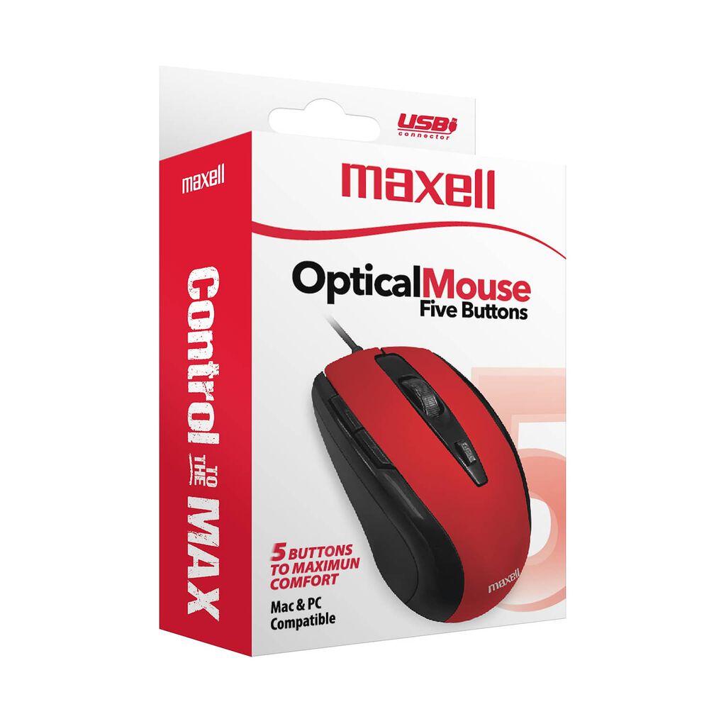 Mouse &Oacute;ptico Maxell 5 Botones Mowr-105 Rojo image number 2.0