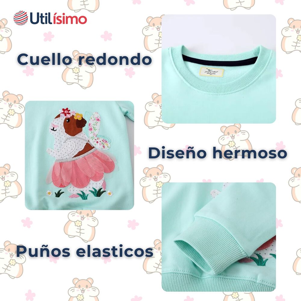 Polerón Niña Manga Larga 100% Algodón Turquesa Hamster image number 3.0