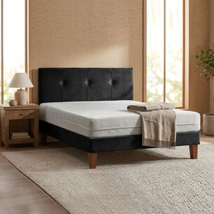 Cama Europea Zen Best 1 Plaza Colchon Espuma Con Funda Velvet Negro + Respaldo
