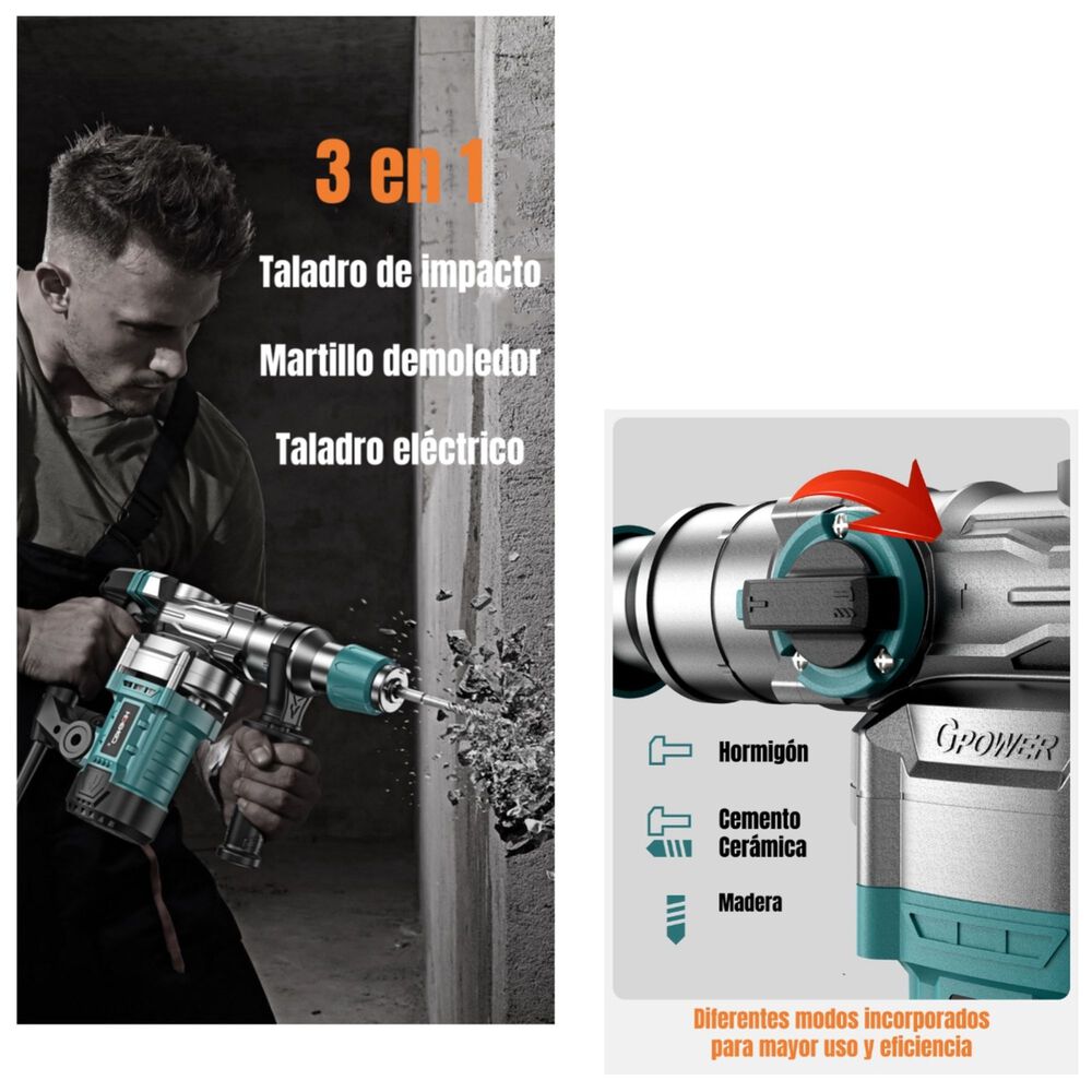 Kit Taladro De Impacto 1200w Industrial Con Caja Accesorios image number 6.0