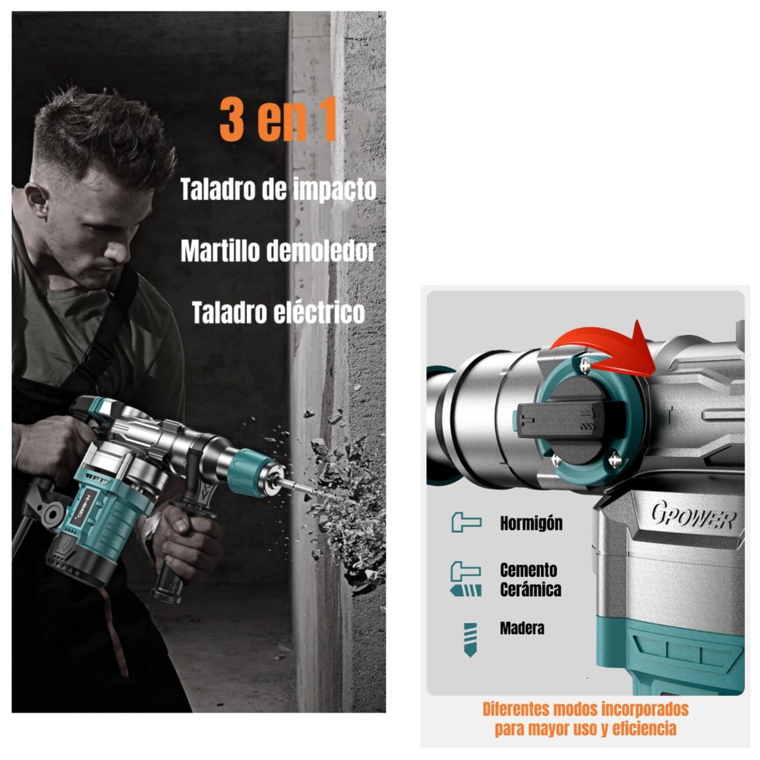 Kit Taladro De Impacto 1200w Industrial Con Caja Accesorios image number 6.0