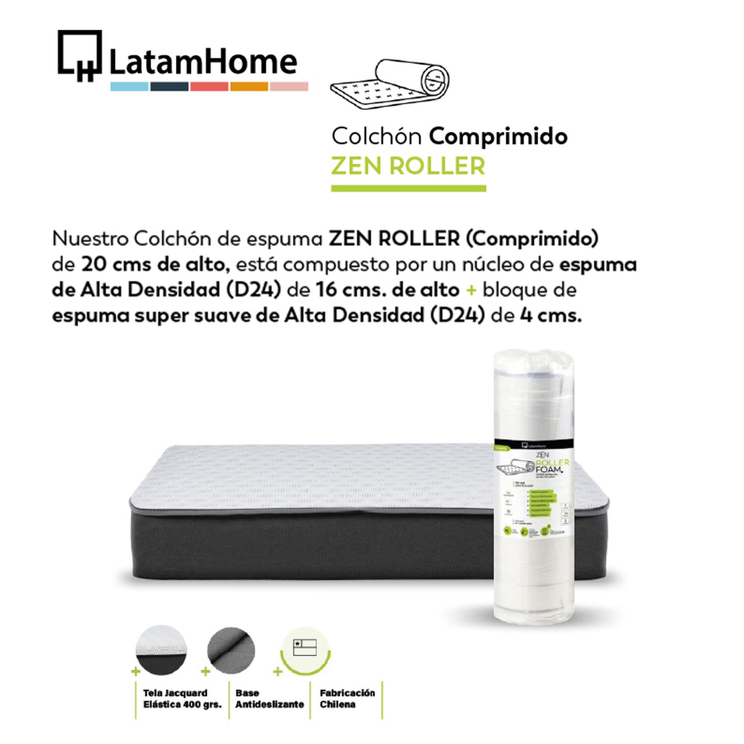 Cama Funcional Baul Full 1.35 Mt Colchon Comprimido New Top + 2 Almohadas Tela Gris image number 3.0