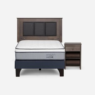 Cama Europea Rosen Indie / 1 Plaza / Base Normal  + Set Maderas Rachel Gris
