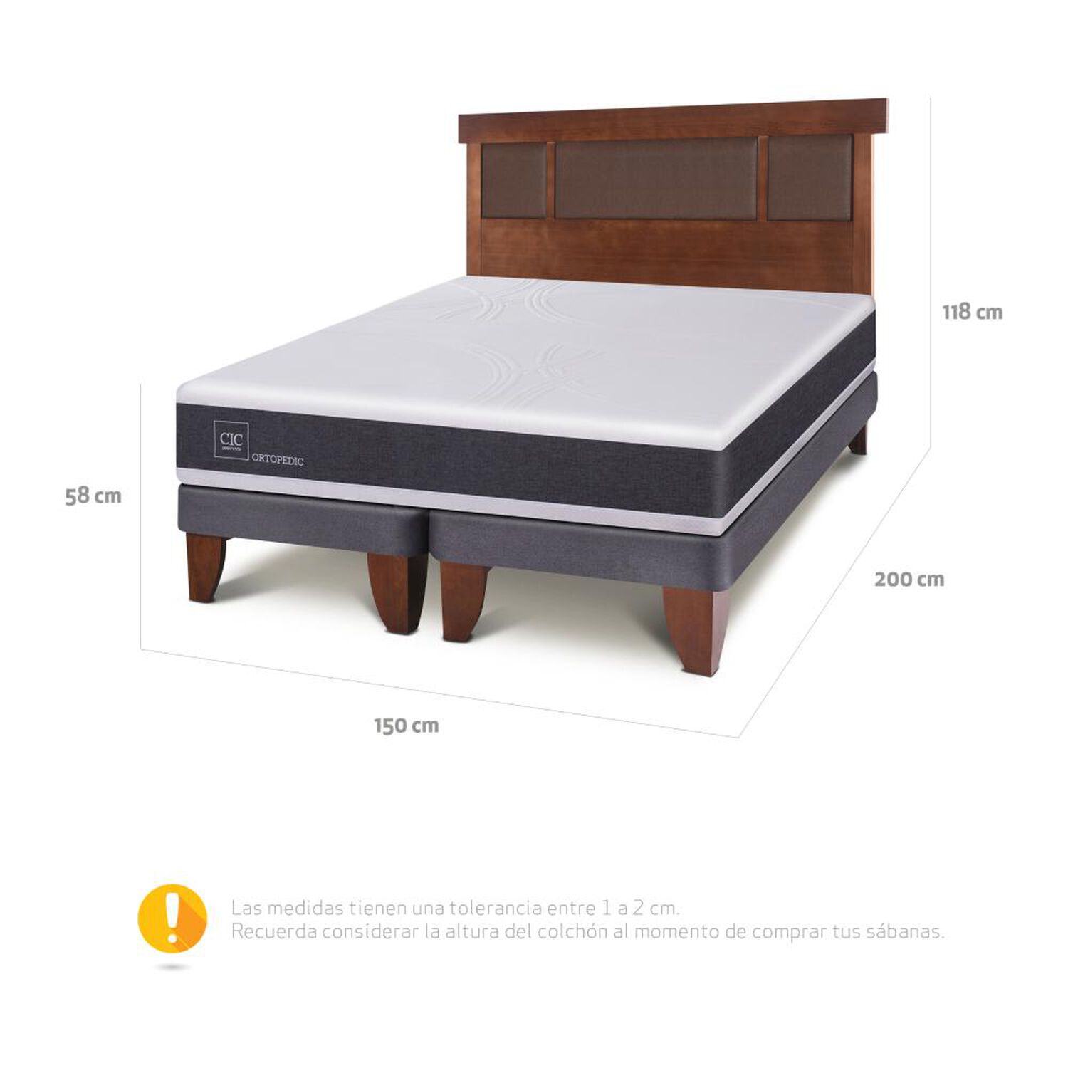 Cama Europea Cic New Ortopedic / 2 Plazas / Base Dividida + Respaldo image number 2.0