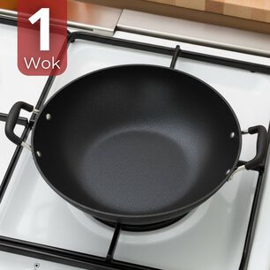 Wok Chino Acero Inoxidable Antiadherente 34cm Color Negro