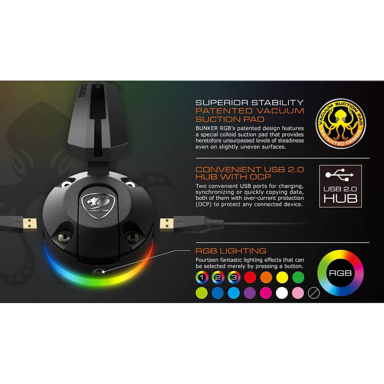 Hub Usb Gamer Cougar Bunker + Bungee Mouse Full Rgb image number 7.0
