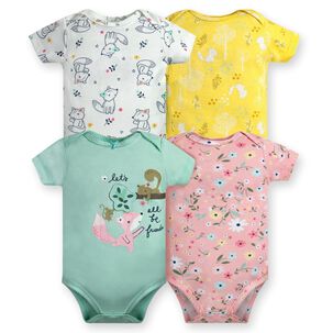 Pack 4 Bodys Ni&ntilde;a Manga Corta Tedmimak 100% Algod&oacute;n Animales Animados