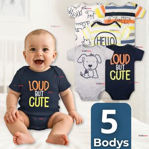 Pack 5 Bodys Ni&ntilde;o Manga Corta Tedmimak 100% Algod&oacute;n Loud But Cute