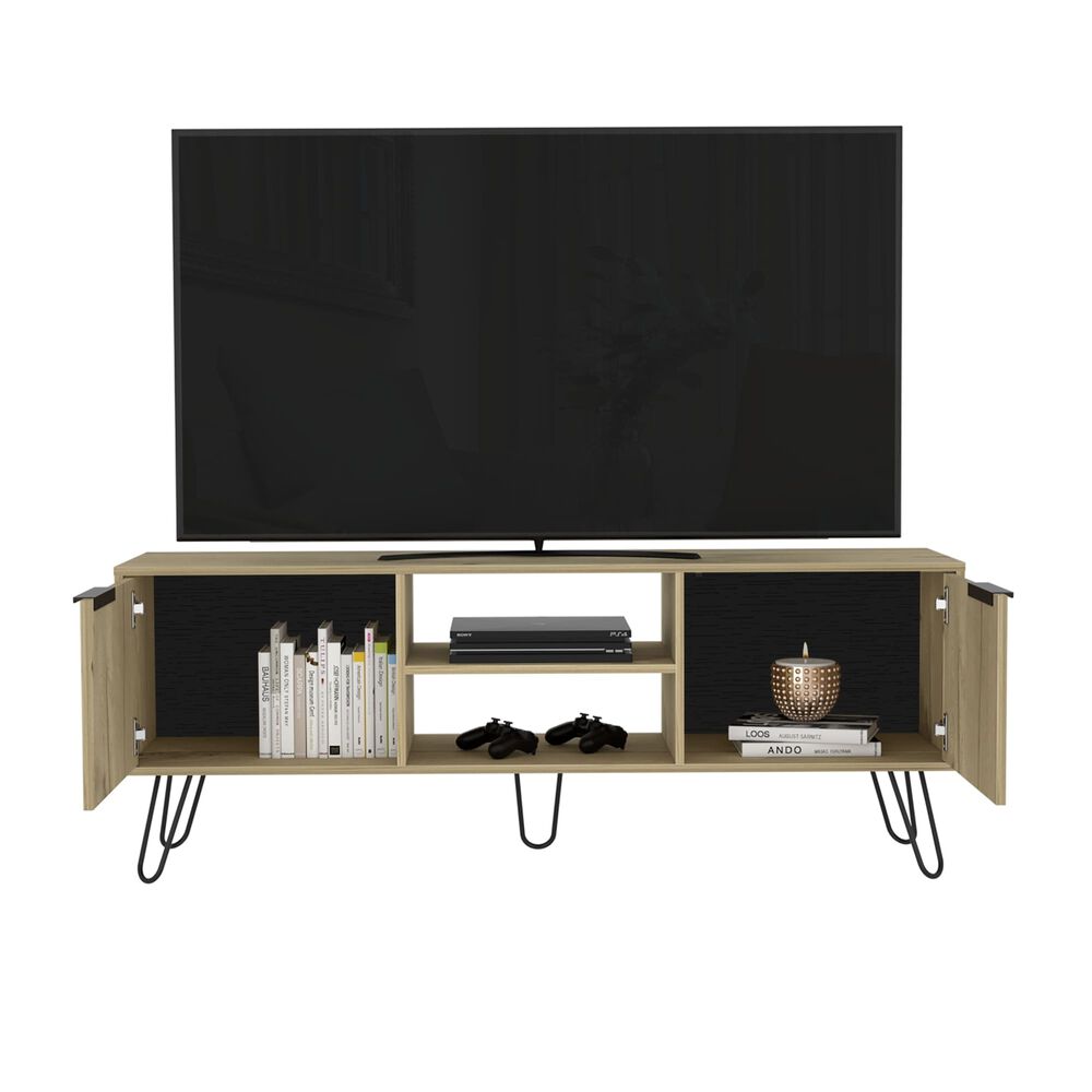 Rack Tv 65" 2 Puertas Café Claro Y Negro image number 2.0
