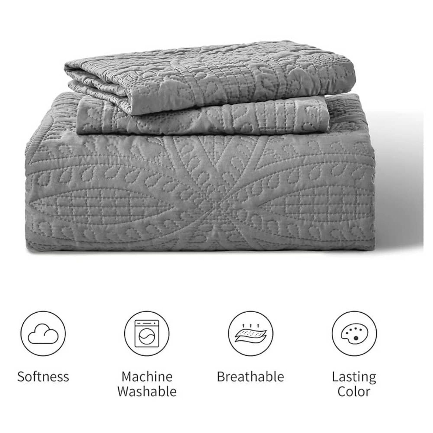 Cubrecama Quilt Reversible 264x228cm King + 2 Funda Almohada Gris image number 1.0