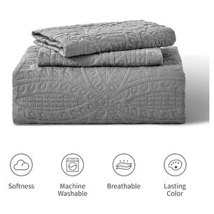Cubrecama Quilt Reversible 264x228cm King + 2 Funda Almohada Gris