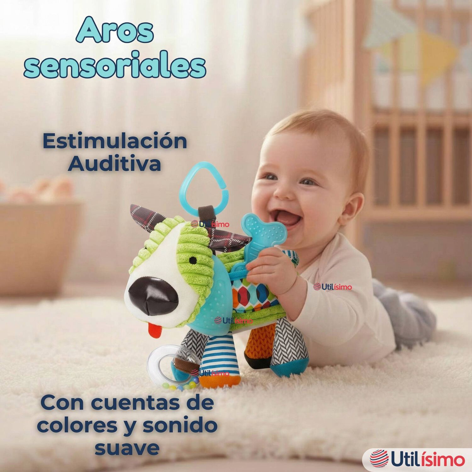 Juguete Peluche Animales Sensorial Con Mordedor Y Sonajero Dise&ntilde;o Perrito Ni&ntilde;a Y Ni&ntilde;o image number 6.0