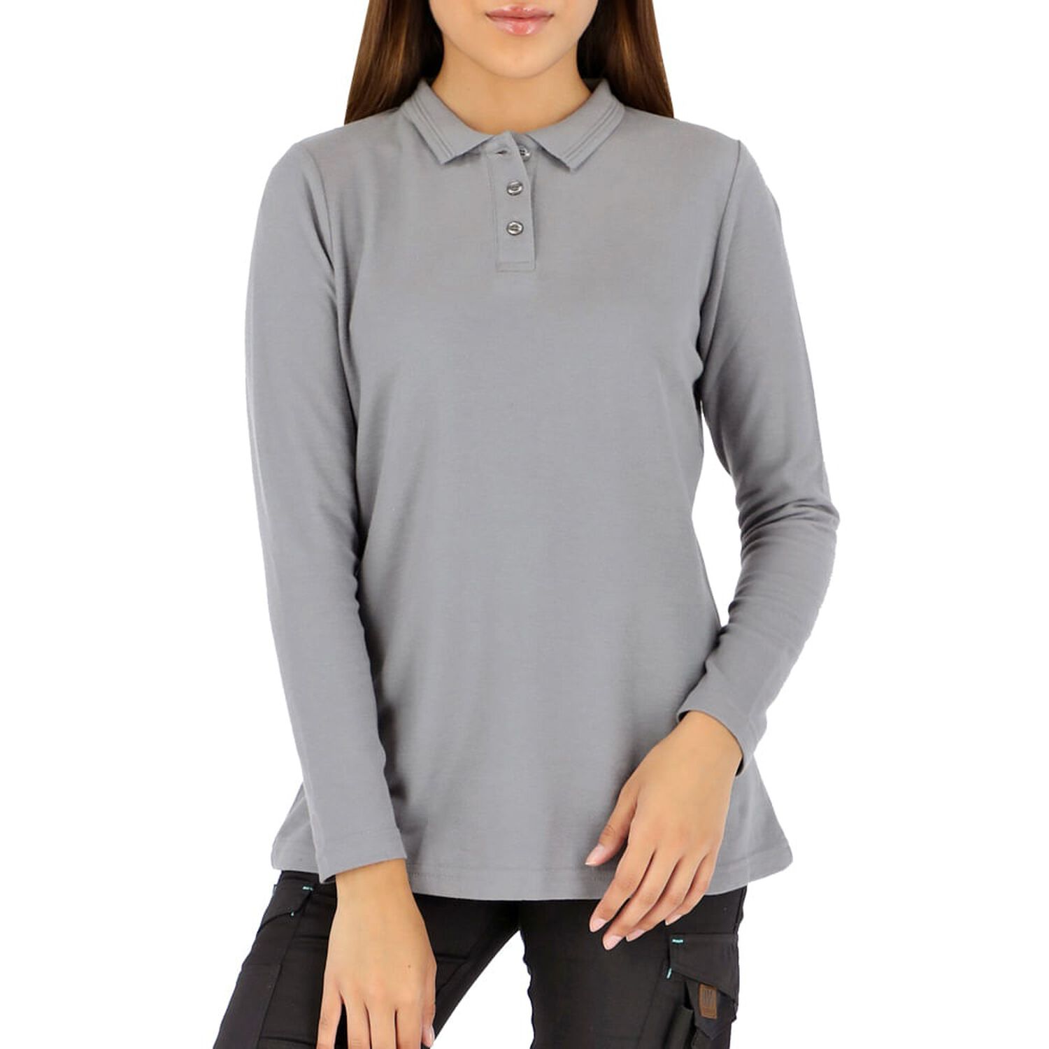 Polera Pique Quebec Manga Larga Gris Mujer image number 0.0