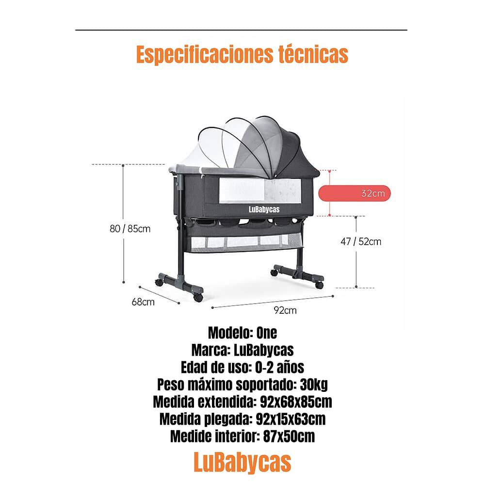 Cuna Colecho One Con Mosquitero Colch&oacute;n Cafe Lubabycas image number 4.0