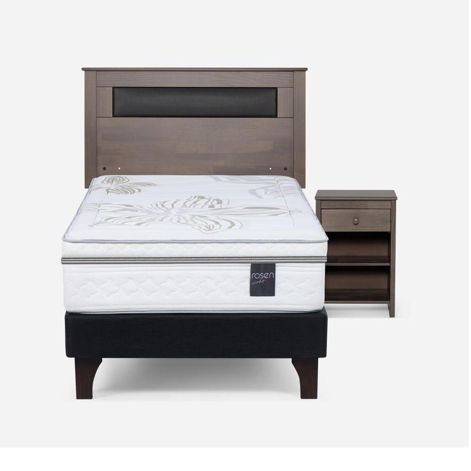 Cama Europea Rosen Art 4 / 1.5 Plazas / Base Normal  + Set Maderas Ferrara Gris image number 0.0