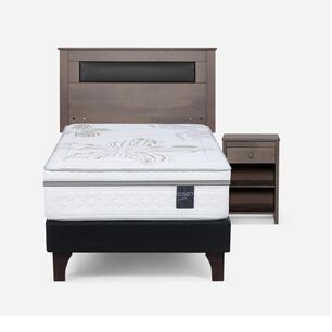 Cama Europea Rosen Art 4 / 1.5 Plazas / Base Normal  + Set Maderas Ferrara Gris