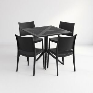 Mesa Restaurant 80x80 Polipropileno + 4 Sillas De Restaurante - Negra