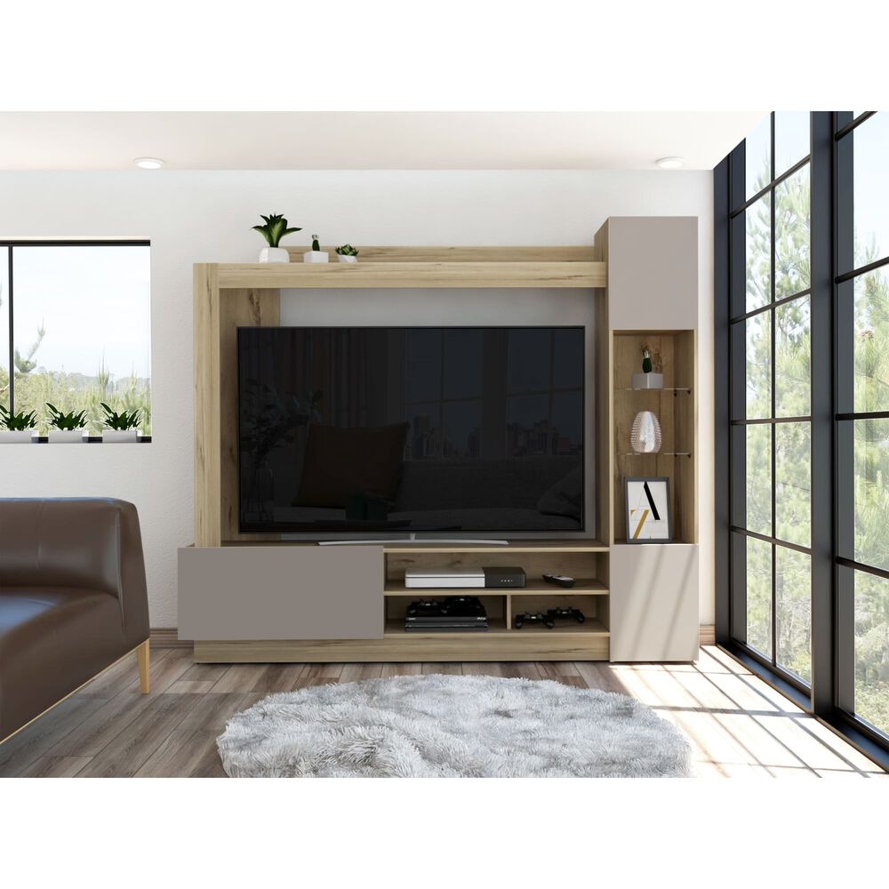 Centro De Entretenimiento Tv 65" Café Claro Y Gris 174,8x204x36,5 Cm image number 4.0