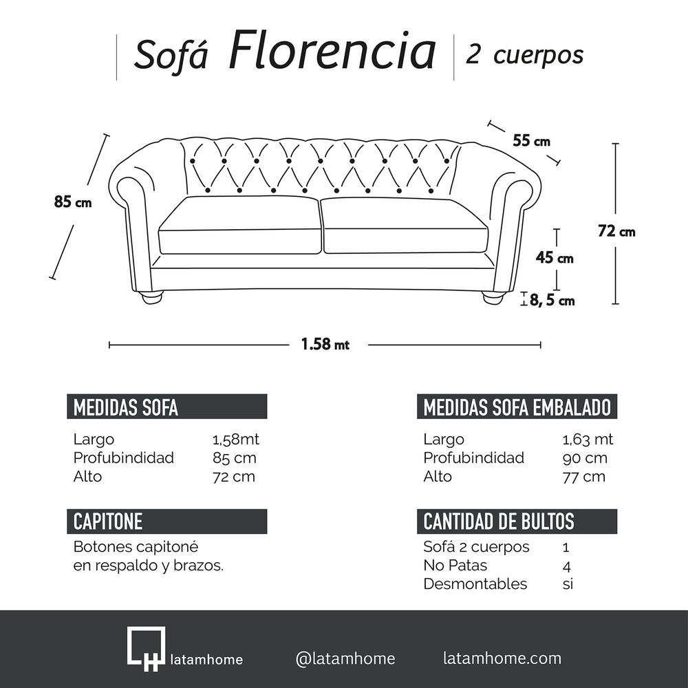 Sofa Florencia 2 Cuerpos Tela Velvet Chocolate image number 3.0