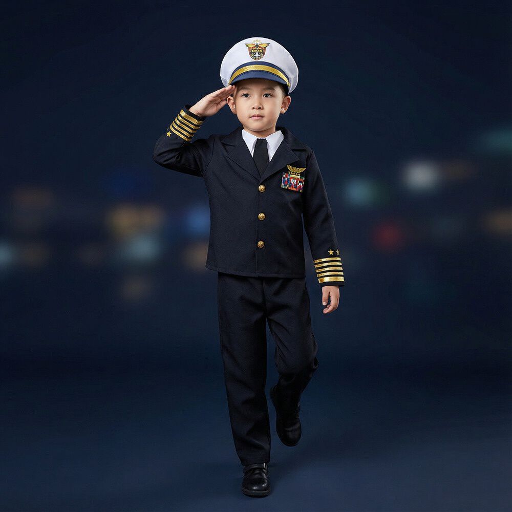 Disfraz Capit&aacute;n Naval Infantil Con Chaqueta, Gorra Y Pantal&oacute;n Para Carnaval, Halloween, Teatro Y Fiesta Tem&aacute;tica image number 0.0
