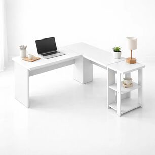 Escritorio Luma Corner En L Blanca Con Repisas