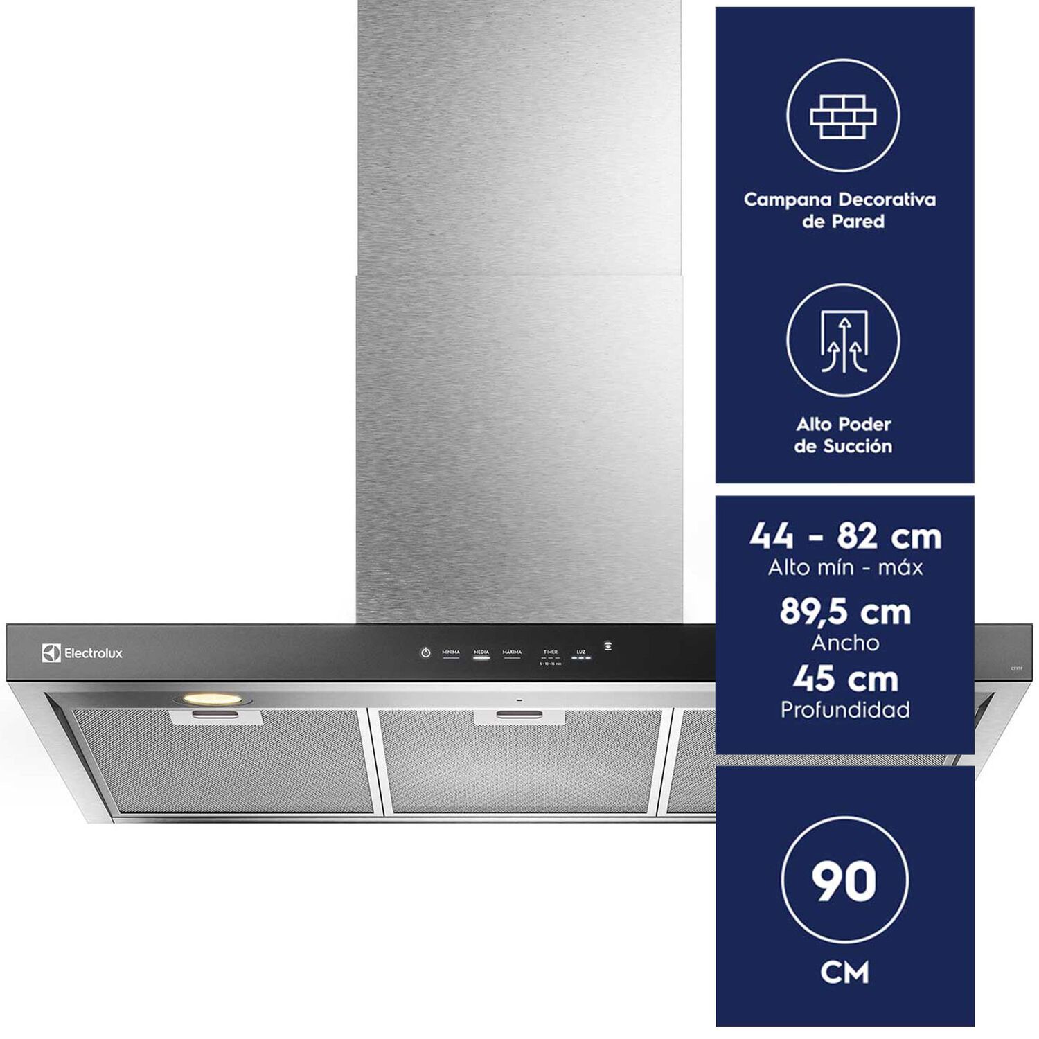 Campana Cocina Decorativa Electrolux Pared 90cm Timer Ce9tf image number 1.0