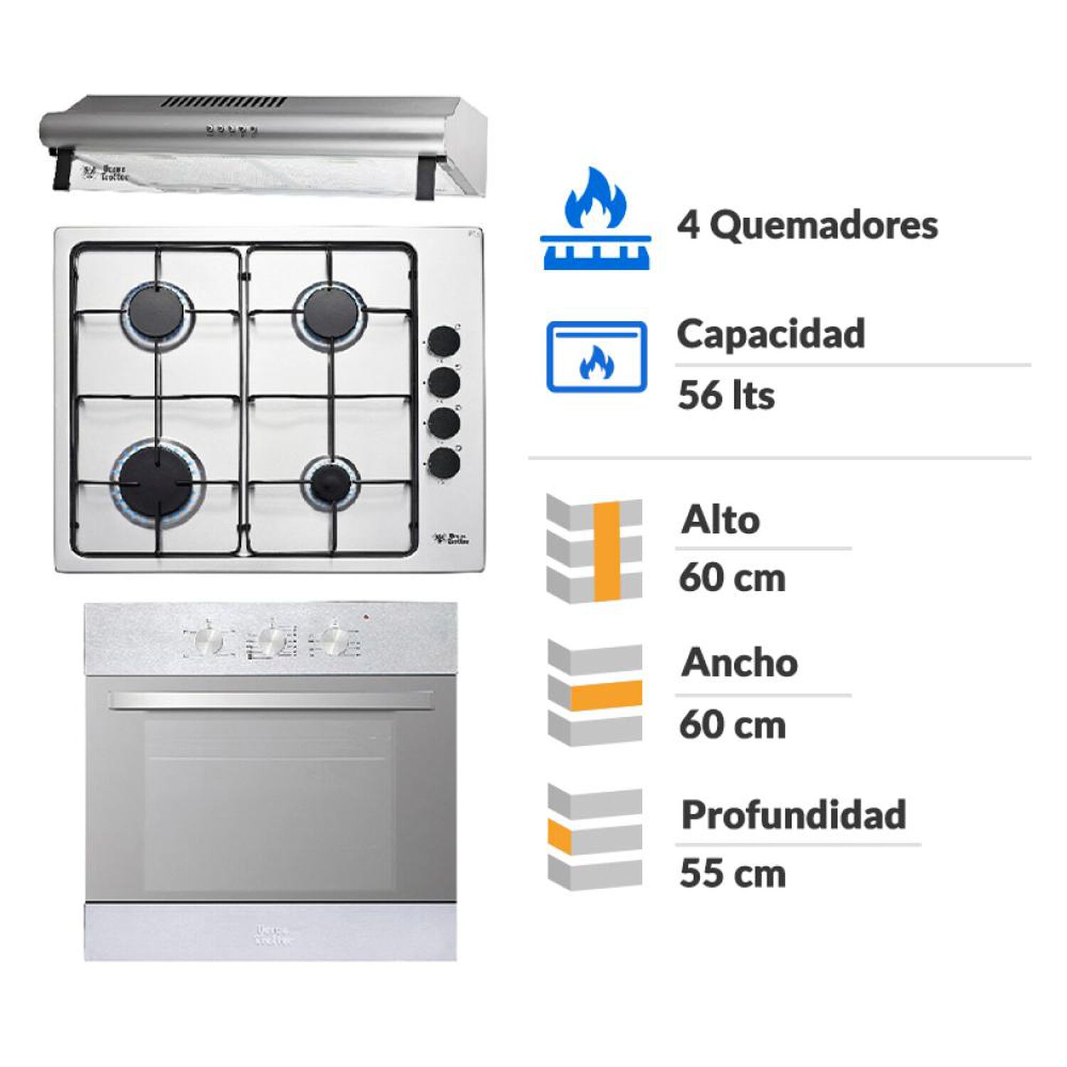 Kit De Cocina Ursus Trotter Horno Empotrado EPC4 REFLEX + Campana VF 60 INOX 1 M + Encimera El&eacute;ctrica  UT PRIME G4 / 4 Quemadores image number 1.0