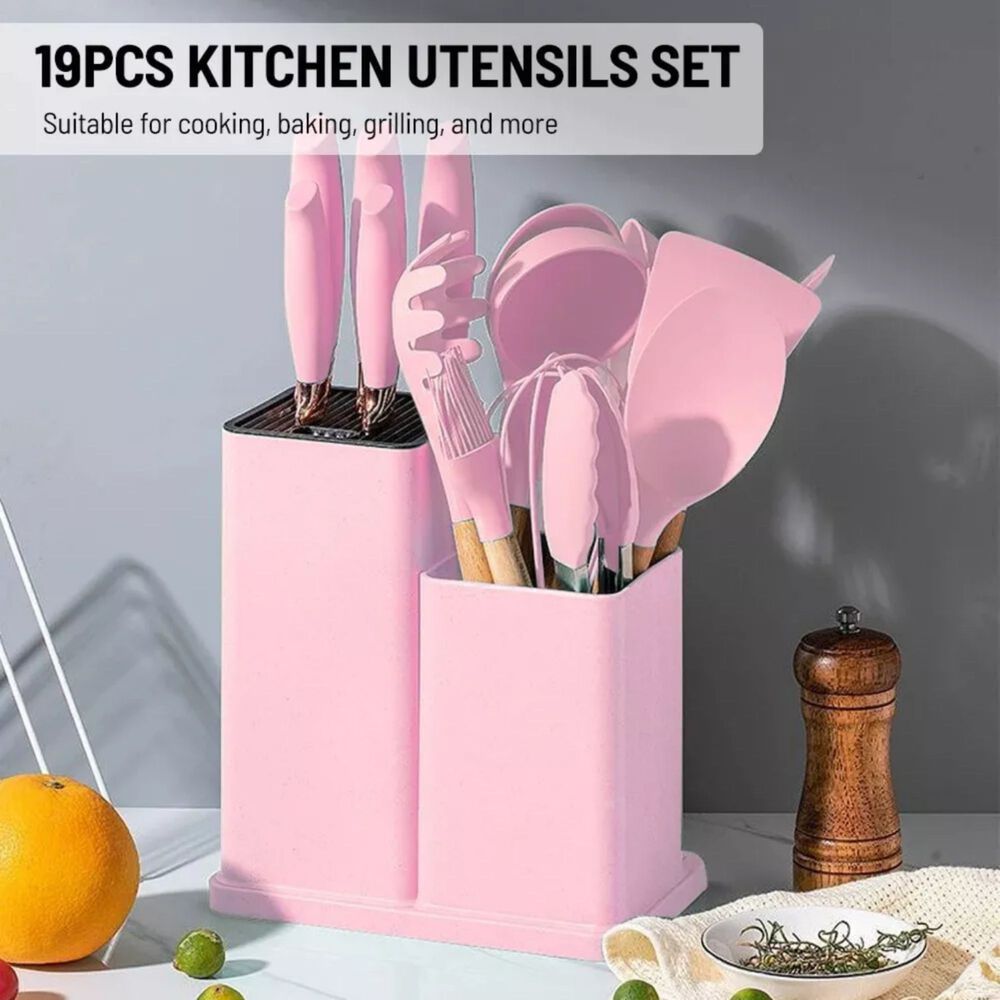 Set 19 Utensilios Cocina Silicona Acero Inoxidable Rosa image number 4.0