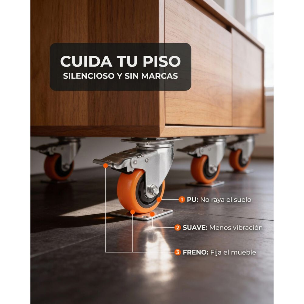 Set X4 Ruedas De 3 Pulgada Giratoria Para Muebles Con Frenos image number 3.0