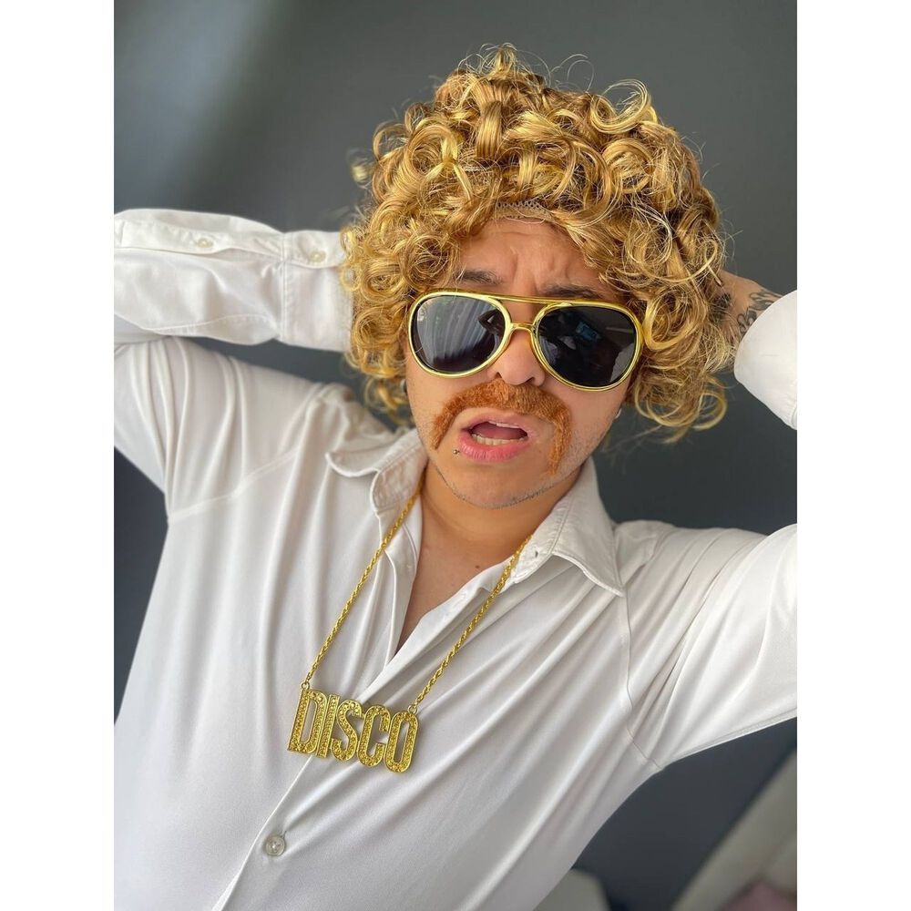 Set Disfraz Afro Retro Hombre A&ntilde;os 80 Onda Disco Pelo image number 13.0