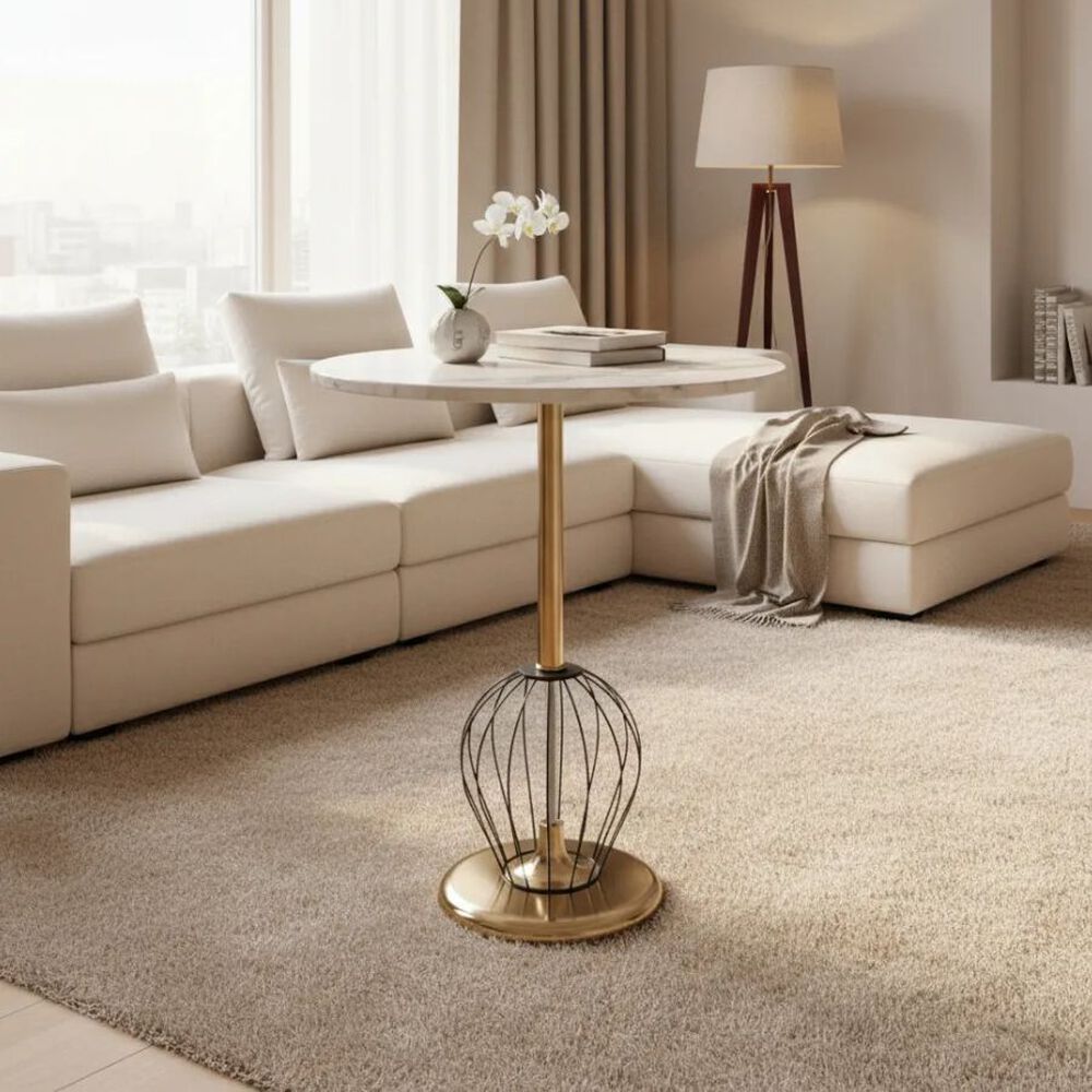 Mesa De Centro Redonda Blanco Con Dorado image number 1.0