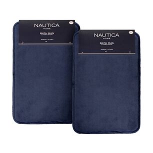 Pack 2 Alfombras De Ba&ntilde;o Nautica Home 40x60cm Flannel Antideslizante Azul