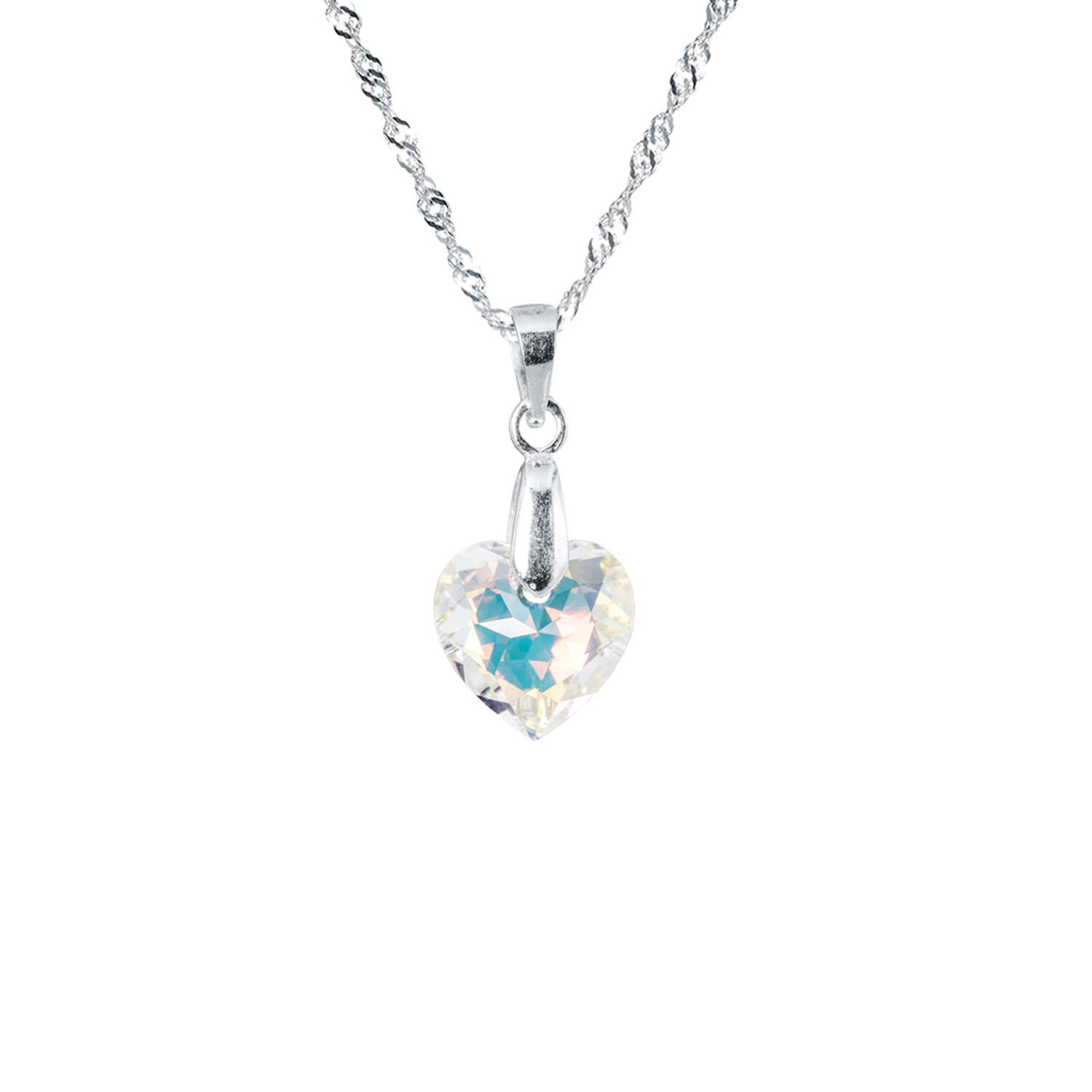 Collar Amor Plata Italiana 925 Y Cristal Genuino Aurora Boreal image number 0.0