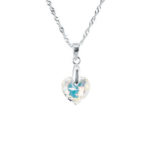 Collar Amor Plata Italiana 925 Y Cristal Genuino Aurora Boreal