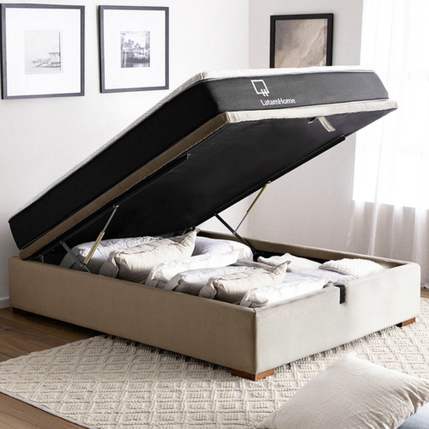 Cama Funcional Boxet Full 1.35 Mt Colchon Resortes New Top Funda Lavable Beige image number 0.0