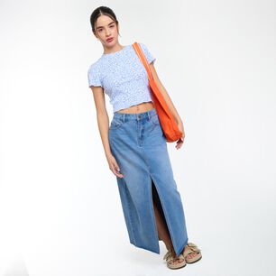 Polera Crop Estampada Manga Corta Cuello Redondo Mujer Freedom
