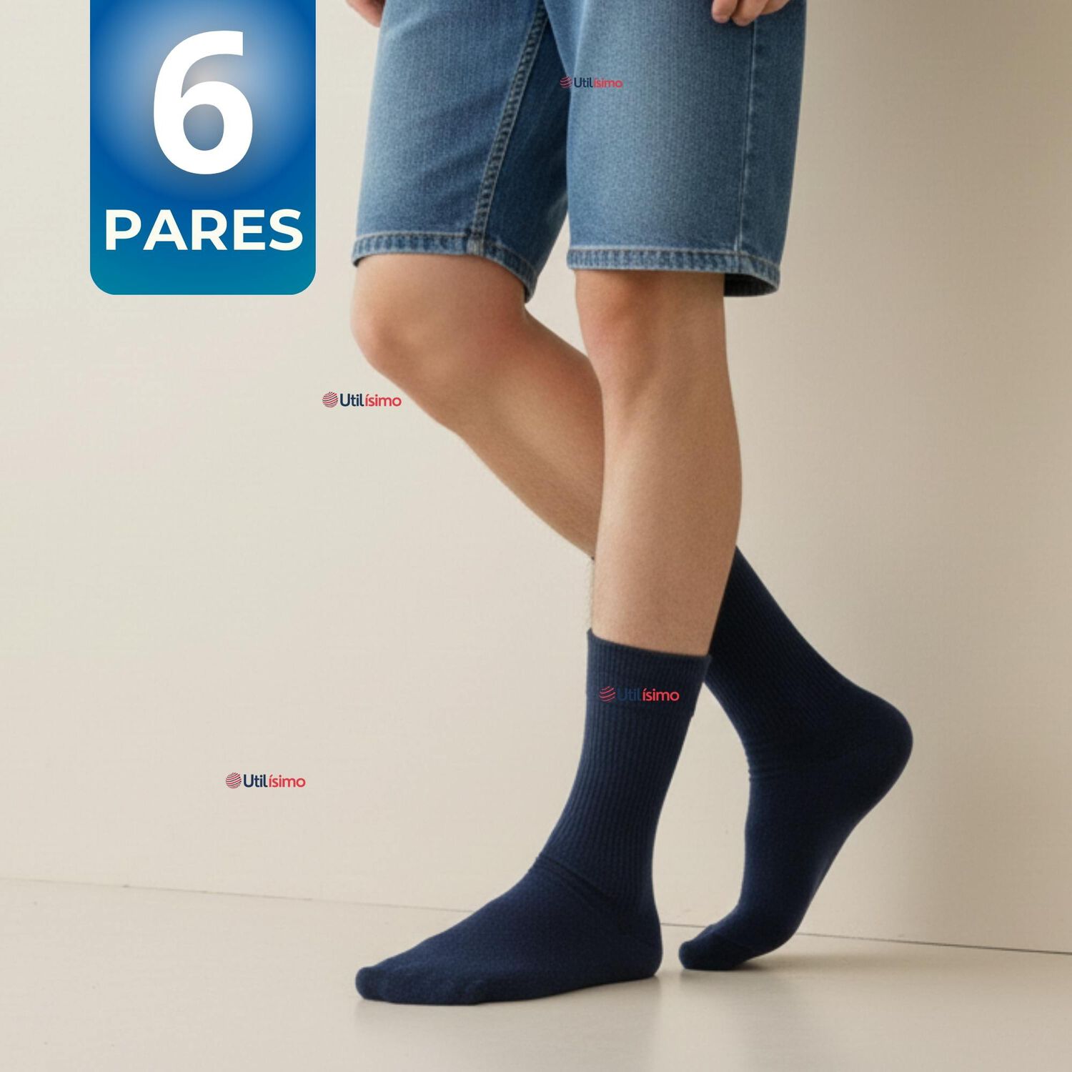 Pack 6 Calcet&iacute;nes Escolares Corto Algod&oacute;n Azul Ni&ntilde;o Juvenil image number 0.0