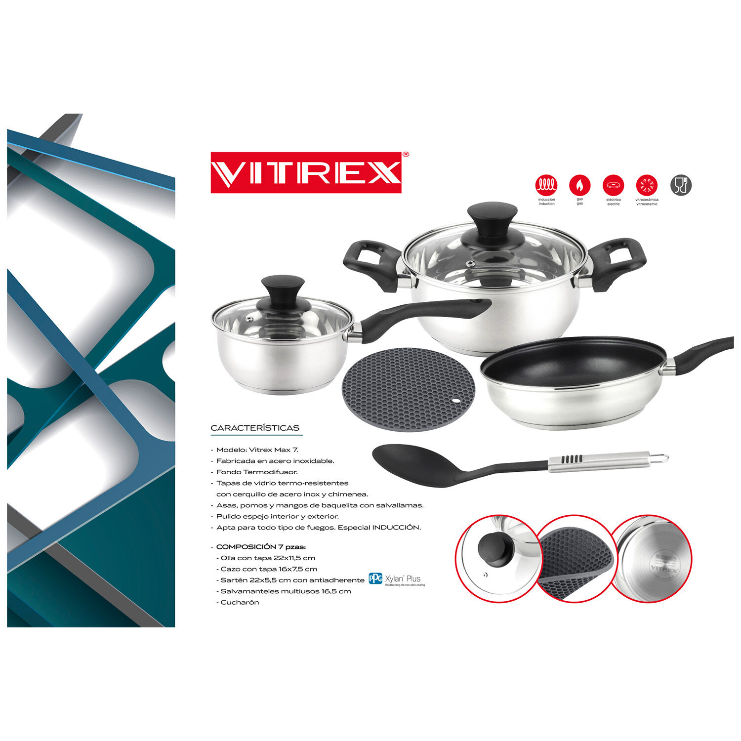 Bateria De Cocina Acero Inoxidable 7 Piezas Vitrex image number 2.0