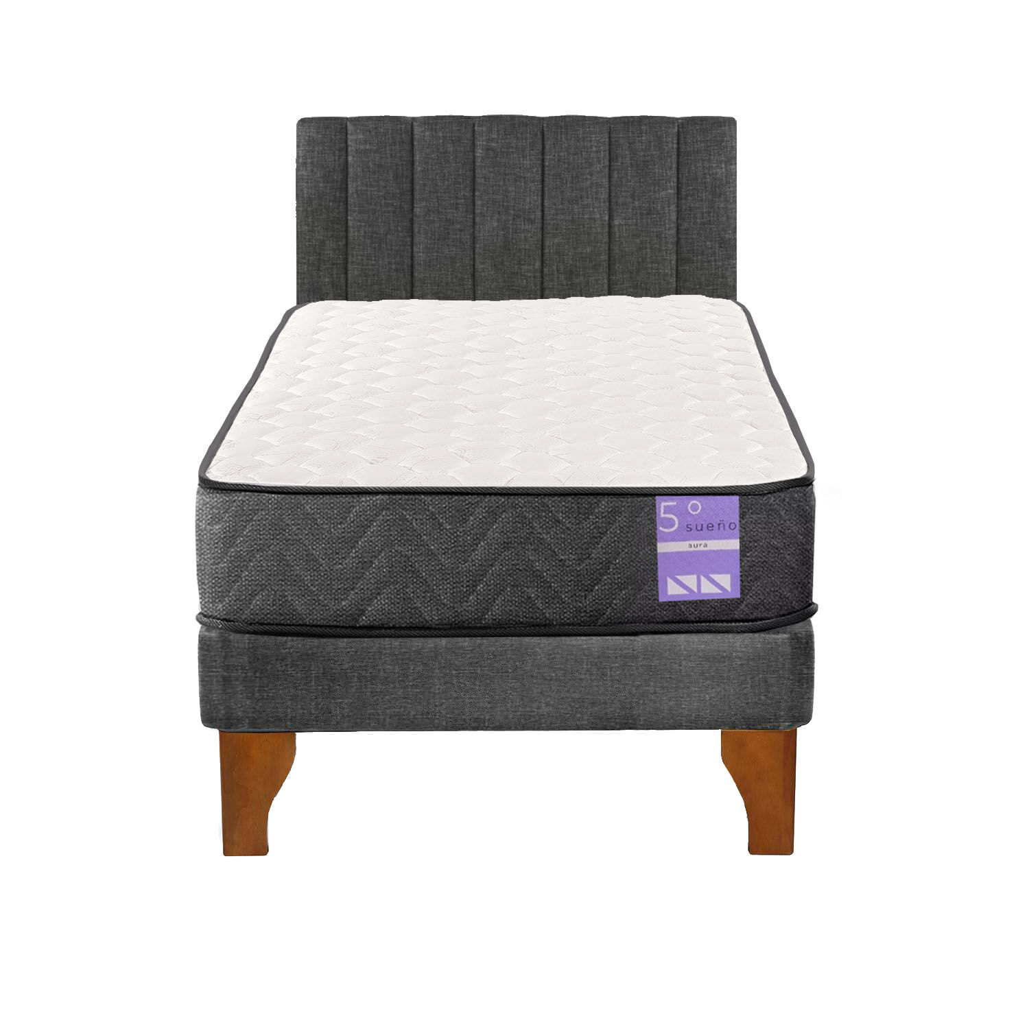 Cama Europea 1 Plaza + Respaldo Tubular Madera Gris image number 0.0