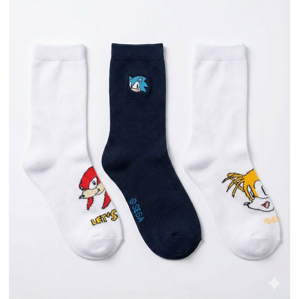 Tripack Calcetines Escolares Ni&ntilde;o Personajes Blanco Sonic image number 0.0