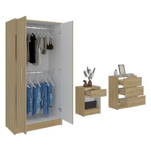 Set Dormitorio Closet 2 Puertas + Velador + Comoda Fm Caf&eacute; Claro